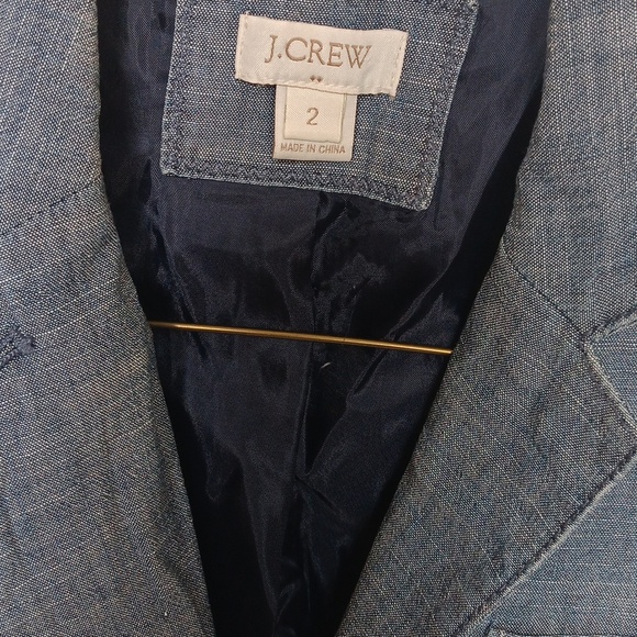 J.Crew Outlet Womens Sz 2 Blue Chambray Lined Keating Boy Blazer Jacket 2 Button - Picture 4 of 4
